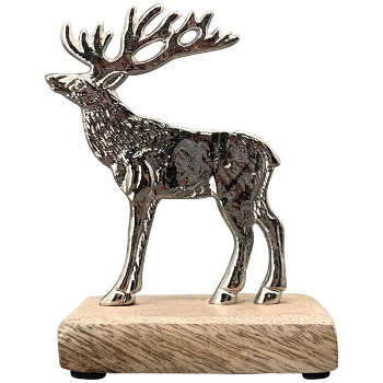 Rentier Puri, silber, Alu/Holz, 10x5x12,5 cm