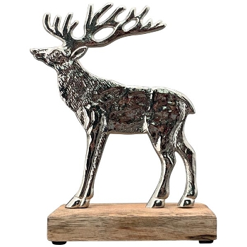Rentier Puri, silber, Alu/Holz, 14x5x17 cm