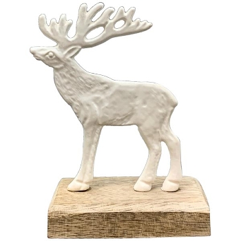 Rentier Puri, weiß, Alu/Holz, 10x5x12,5 cm