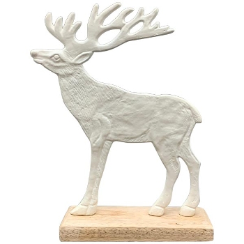 Rentier Puri, weiß, Alu/Holz, 19x5x24 cm