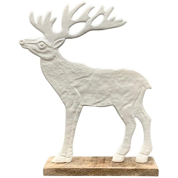 Rentier Puri, weiß, Alu/Holz, 27x5x34 cm