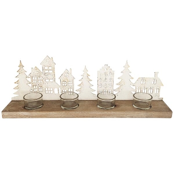 Kerzenhalter ClairBlanc, weiß, Metall/Holz, 45x8x15 cm