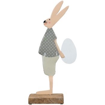Hase LesFleurs, creme/grün/lila, Metall/Holz, 11x6x31 cm