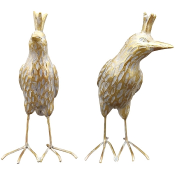 Vogel Sannie, gold/weiß, Polyresin, 10,5x5x11,5 cm