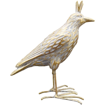 Vogel Sannie, gold/weiß, Polyresin, 10,5x5x11,5 cm