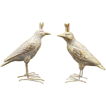 Vogel Sannie, gold/weiß, Polyresin, 10,5x5x11,5 cm