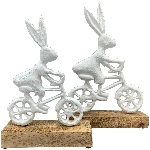 Hase mit Fahrrad Puri, weiß, Alu/Holz, 18x2,5x29 cm