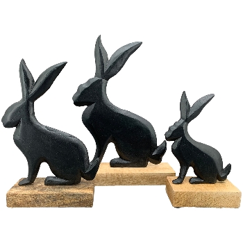 Hase Sobre, schwarz, Alu/Holz, 13x2,5x22 cm