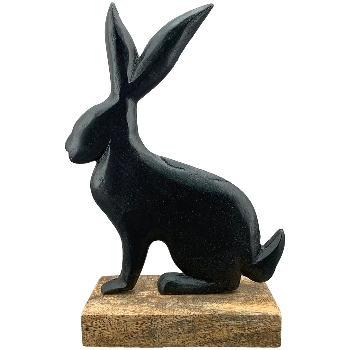 Hase Sobre, schwarz, Alu/Holz, 13x2,5x22 cm