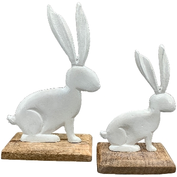 Hase Puri, weiß, Alu/Holz, 13x5x21,5 cm