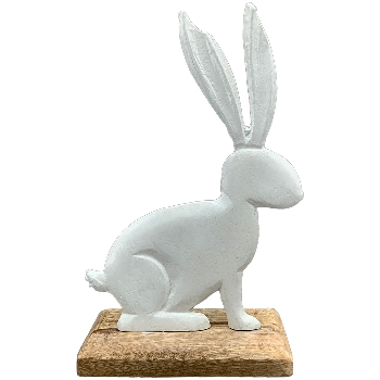 Hase Puri, weiß, Alu/Holz, 13x5x21,5 cm