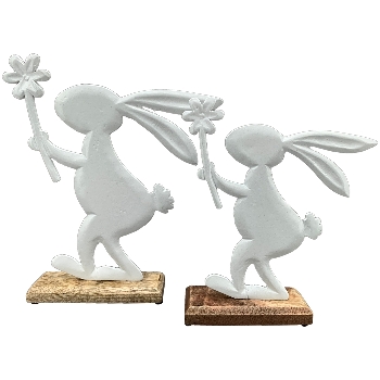 Hase Puri, weiß, Alu/Holz, 18,5x5x22 cm