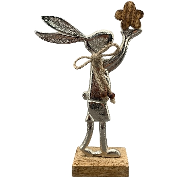 Hase Puri, silber, Alu/Holz, 15x5x25 cm