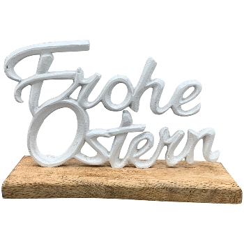 Frohe Ostern ClairBlanc, weiß/natur, Alu/Holz, 21x5x14 cm