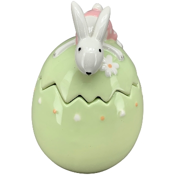 Hase mit Ei SpringIvory, pink/grün, Porzellan, 11,6x11,6x16,1 cm