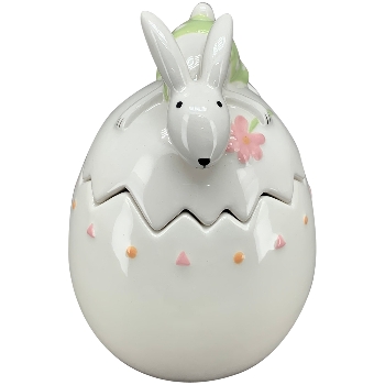 Hase mit Ei SpringIvory, pink/grün, Porzellan, 11,6x11,6x16,1 cm