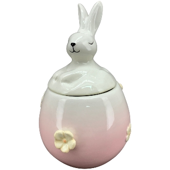 Hase mit Ei SpringIvory, grün/pink/weiß, Porzellan, 10,1x9,5x15,8 cm