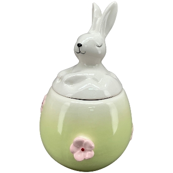 Hase mit Ei SpringIvory, grün/pink/weiß, Porzellan, 10,1x9,5x15,8 cm