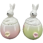 Hase mit Ei SpringIvory, grün/pink/weiß, Porzellan, 10,1x9,5x15,8 cm