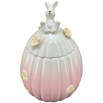 Hase mit Ei SpringIvory, grün/pink/weiß, Porzellan, 12,5x12,5x17,9 cm