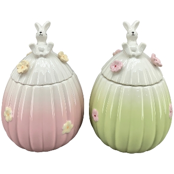 Hase mit Ei SpringIvory, grün/pink/weiß, Porzellan, 12,5x12,5x17,9 cm