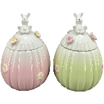 Hase mit Ei SpringIvory, grün/pink/weiß, Porzellan, 12,5x12,5x17,9 cm