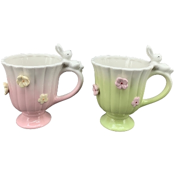Tasse mit Hase SpringIvory, grün/pink/weiß, Porzellan, 14,1x10,6x14,5 cm