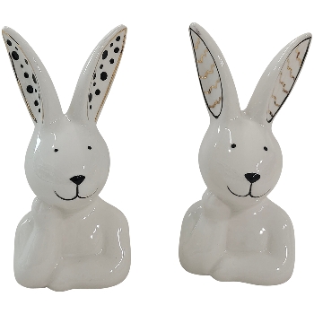 Hase XOXO, weiß/schwarz/gold, Dolomite, 6,2x5,7x12,5 cm