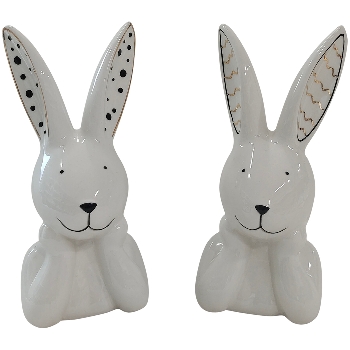 Hase XOXO, weiß/schwarz/gold, Dolomite, 8,6x7,6x18,3 cm