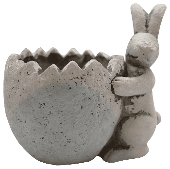 Rabbit with Plant Egg Pot Valo, grey, Cement, 16x15x12,2 cm