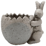 Coniglio con Vaso Uovo Pianta Valo, grigio, Cemento, 16x15x12,2 cm