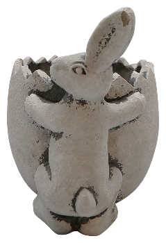 Rabbit with Plant Egg Pot Valo, grey, Cement, 19x17x14,5 cm