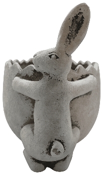 Rabbit with Plant Egg Pot Valo, grey, Cement, 24,5x23,5x19 cm