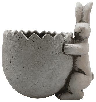 Rabbit with Plant Egg Pot Valo, grey, Cement, 24,5x23,5x19 cm