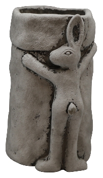 Rabbit with Plant Vase Valo, grey, Cement, 17x23,5x14 cm