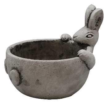 Rabbit with Plant Bowl Valo, grey, Cement, 16x13,7x14 cm