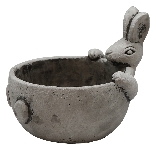 Rabbit with Plant Bowl Valo, grey, Cement, 16x13,7x14 cm