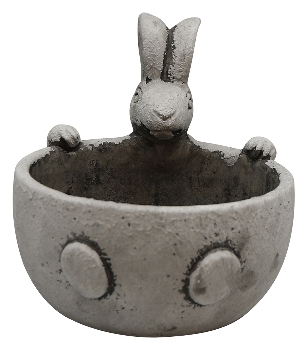 Rabbit with Plant Bowl Valo, grey, Cement, 16x13,7x14 cm