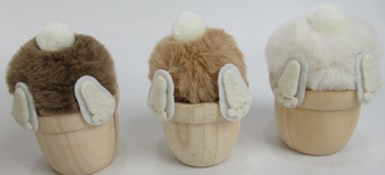 Hase in Topf Sannie, Holz/Plüsch, 6,7x6,7x10 cm