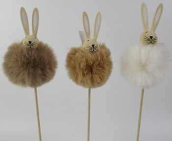 Stick Hase Sannie, Holz/Plüsch, 8x8x36 cm