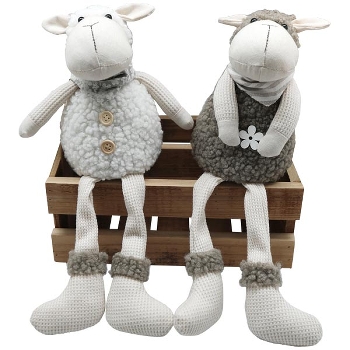 Schaf RUNT, weiß/braun, Polyester, 11x9x32,5 cm