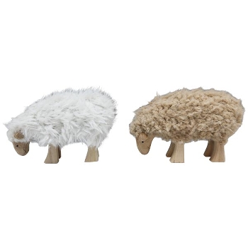 Schaf RUNT, weiß/braun, Polyester/Holz, 21x5x13,5 cm