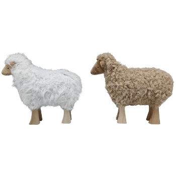 Schaf RUNT, weiß/braun, Polyester/Holz, 27x6x24 cm