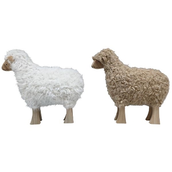 Schaf RUNT, weiß/braun, Polyester/Holz, 35x8x31 cm