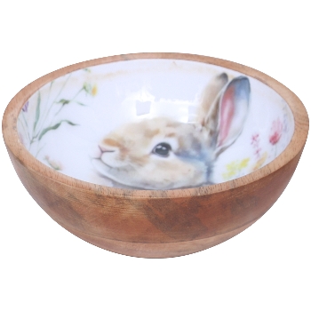 Schüssel Hase LesFleurs, Holz, 18x6x18 cm