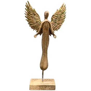 Engel Artisanal, Holz/Metall, natur/gold, 14x6x36 cm