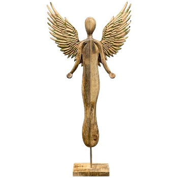 Engel Artisanal, Holz/Metall, natur/gold, 32x7x83 cm