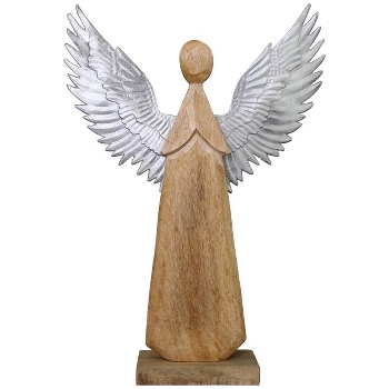 Engel Artisanal, Holz/Metall, natur/silber, 31x2,5x48 cm