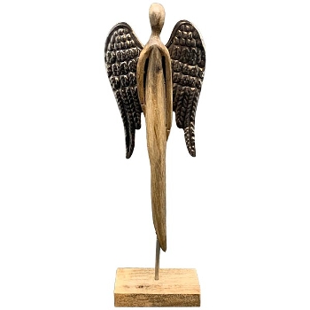 Engel Artisanal, Holz/Metall, natur/silber, 14x7x44 cm