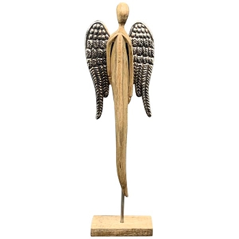 Engel Artisanal, Holz/Metall, natur/silber, 18x7x58 cm